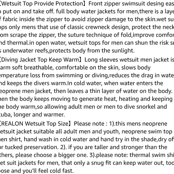 REALON Wetsuits Top Jacket Women Men 2mm Neoprene Long Sleeve Shirt 3mm - Picture 12 of 15